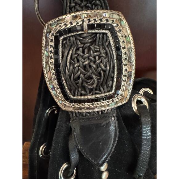 LEATHEROCK USA Black Suede Leather Hobo Silver Studs Indie Boho Bag - Picture 2 of 9